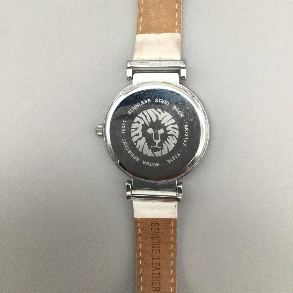 Anne Klein Womens Dress Watch 38mm Large Dial White Leather AK/2137 New Battery